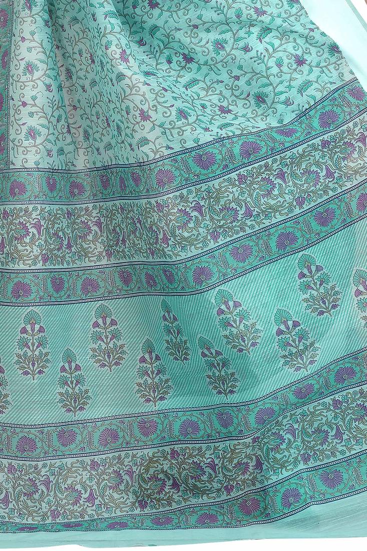 CLASSICATE from the house of The Chennai Silks Light Blue Printed Gadwal Pure Cotton Saree With Running Blouse