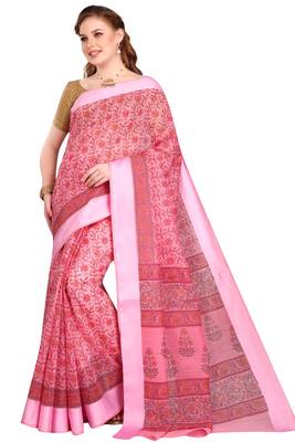 CLASSICATE from the house of The Chennai Silks Pink Printed Gadwal Pure Cotton Saree With Running Blouse 1