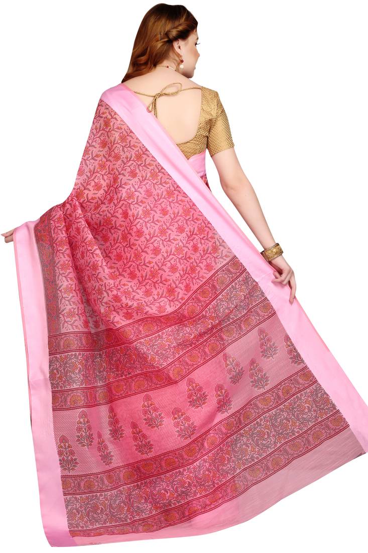 CLASSICATE from the house of The Chennai Silks Pink Printed Gadwal Pure Cotton Saree With Running Blouse