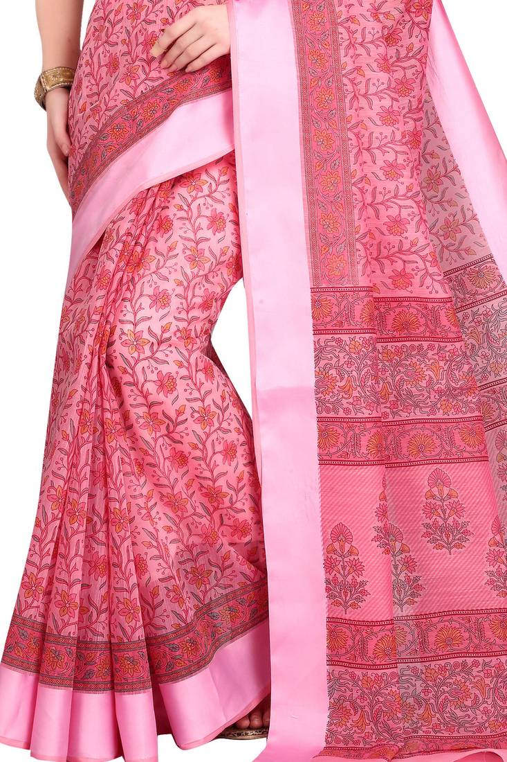 CLASSICATE from the house of The Chennai Silks Pink Printed Gadwal Pure Cotton Saree With Running Blouse