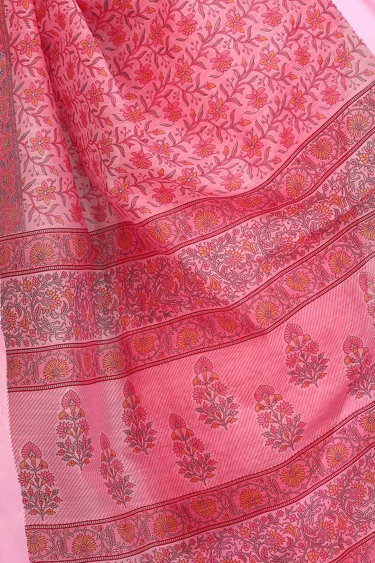 CLASSICATE from the house of The Chennai Silks Pink Printed Gadwal Pure Cotton Saree With Running Blouse