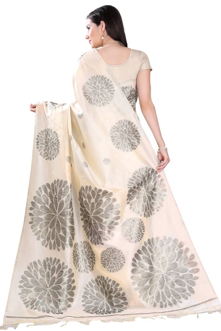 CLASSICATE from the house of The Chennai Silks Cream Woven Chanderi Cotton Saree With Running Blouse