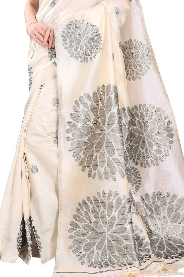 CLASSICATE from the house of The Chennai Silks Cream Woven Chanderi Cotton Saree With Running Blouse