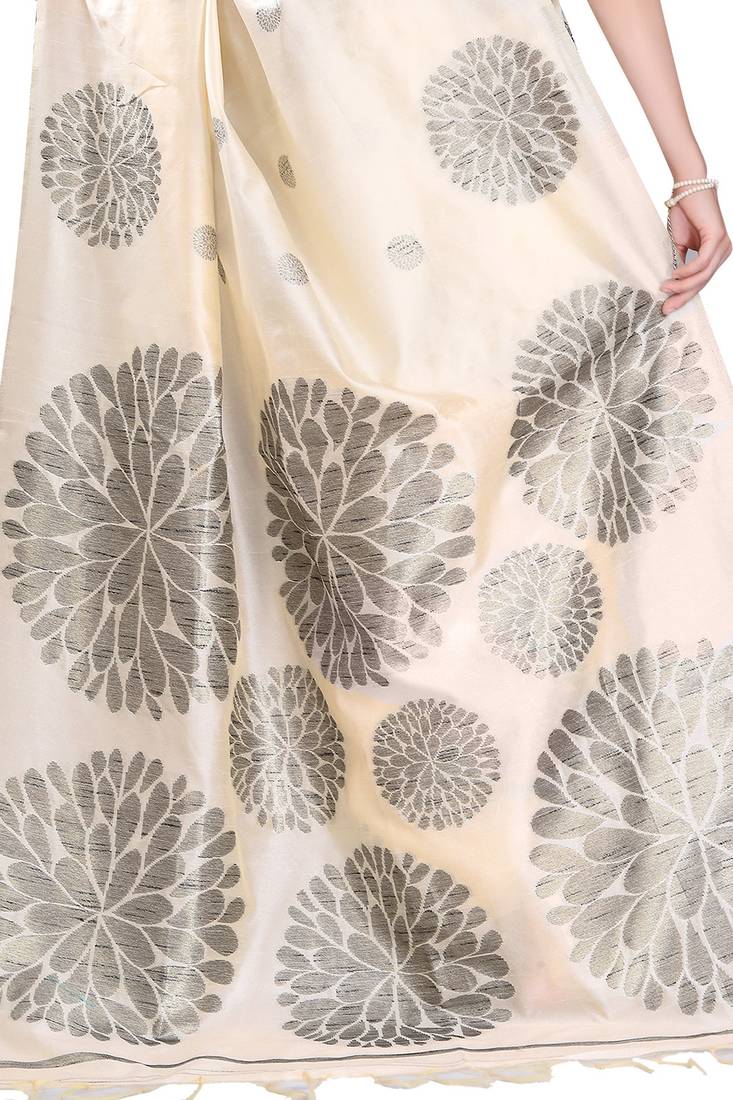 CLASSICATE from the house of The Chennai Silks Cream Woven Chanderi Cotton Saree With Running Blouse