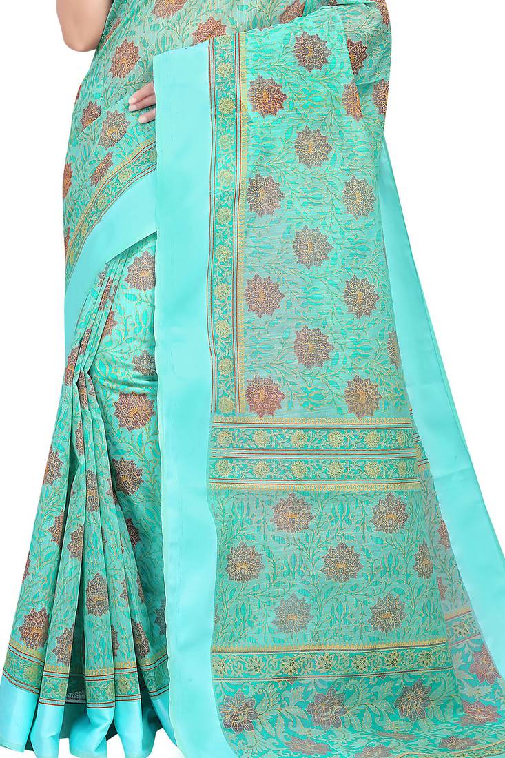 CLASSICATE from the house of The Chennai Silks Green Printed Bollywood Pure Cotton Saree With Running Blouse