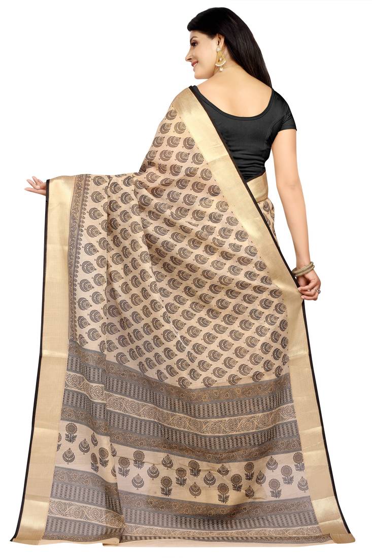 CLASSICATE from the house of The Chennai Silks Beige Printed Bollywood Pure Cotton Saree With Running Blouse