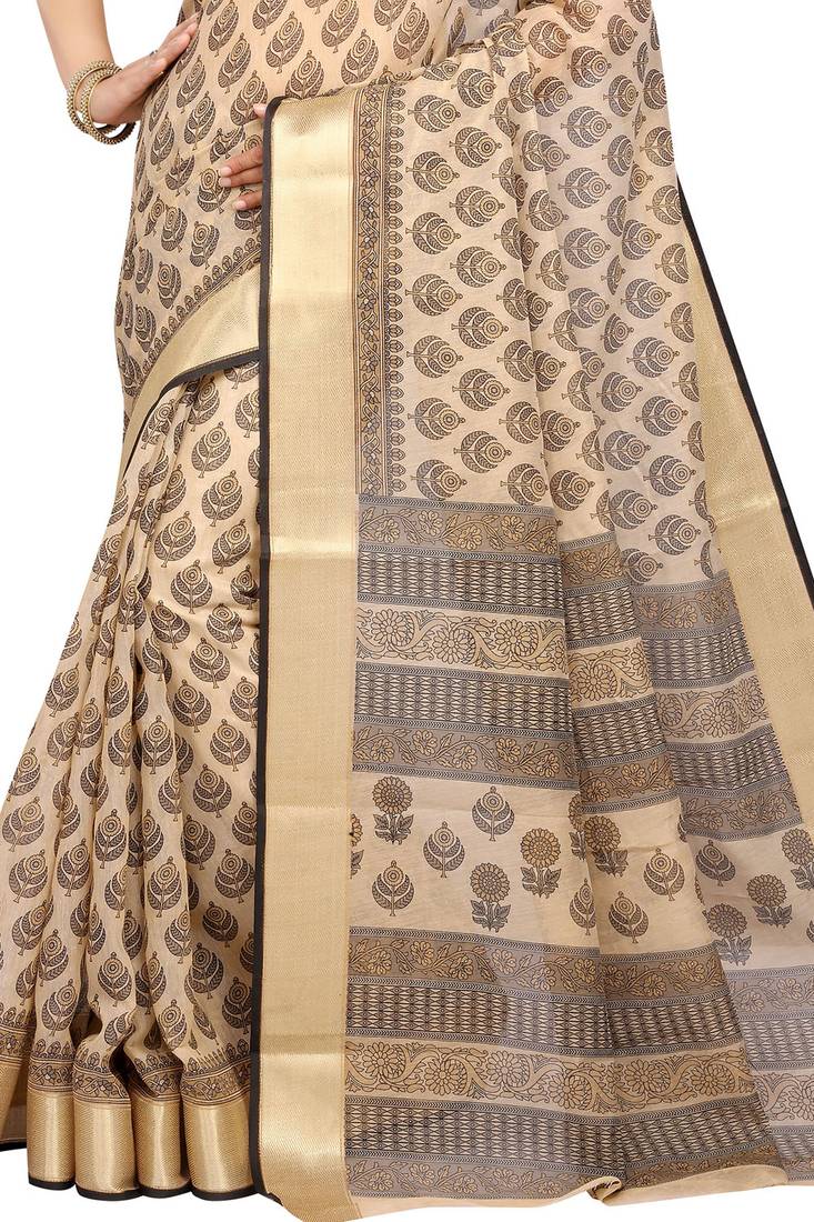 CLASSICATE from the house of The Chennai Silks Beige Printed Bollywood Pure Cotton Saree With Running Blouse