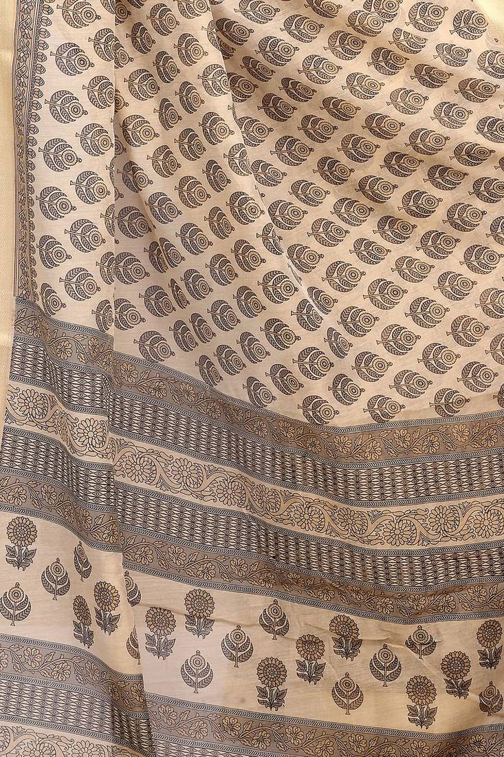 CLASSICATE from the house of The Chennai Silks Beige Printed Bollywood Pure Cotton Saree With Running Blouse