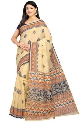 CLASSICATE from the house of The Chennai Silks Beige Printed Bollywood Pure Cotton Saree With Running Blouse 1