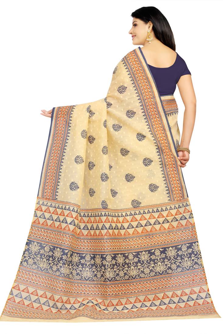 CLASSICATE from the house of The Chennai Silks Beige Printed Bollywood Pure Cotton Saree With Running Blouse