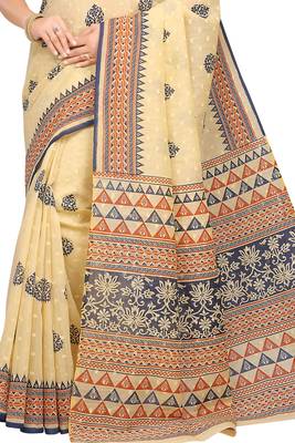 CLASSICATE from the house of The Chennai Silks Beige Printed Bollywood Pure Cotton Saree With Running Blouse 3