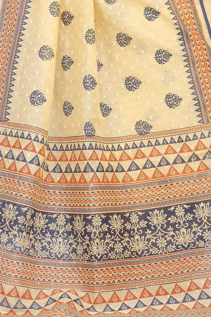 CLASSICATE from the house of The Chennai Silks Beige Printed Bollywood Pure Cotton Saree With Running Blouse