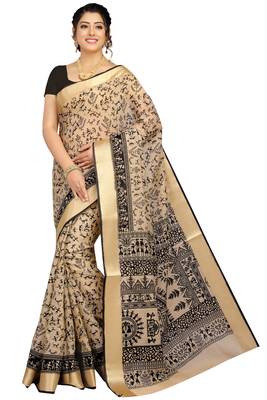 CLASSICATE from the house of The Chennai Silks Beige Printed Bollywood Pure Cotton Saree With Running Blouse 1