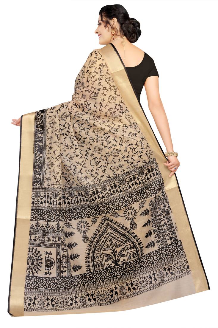 CLASSICATE from the house of The Chennai Silks Beige Printed Bollywood Pure Cotton Saree With Running Blouse