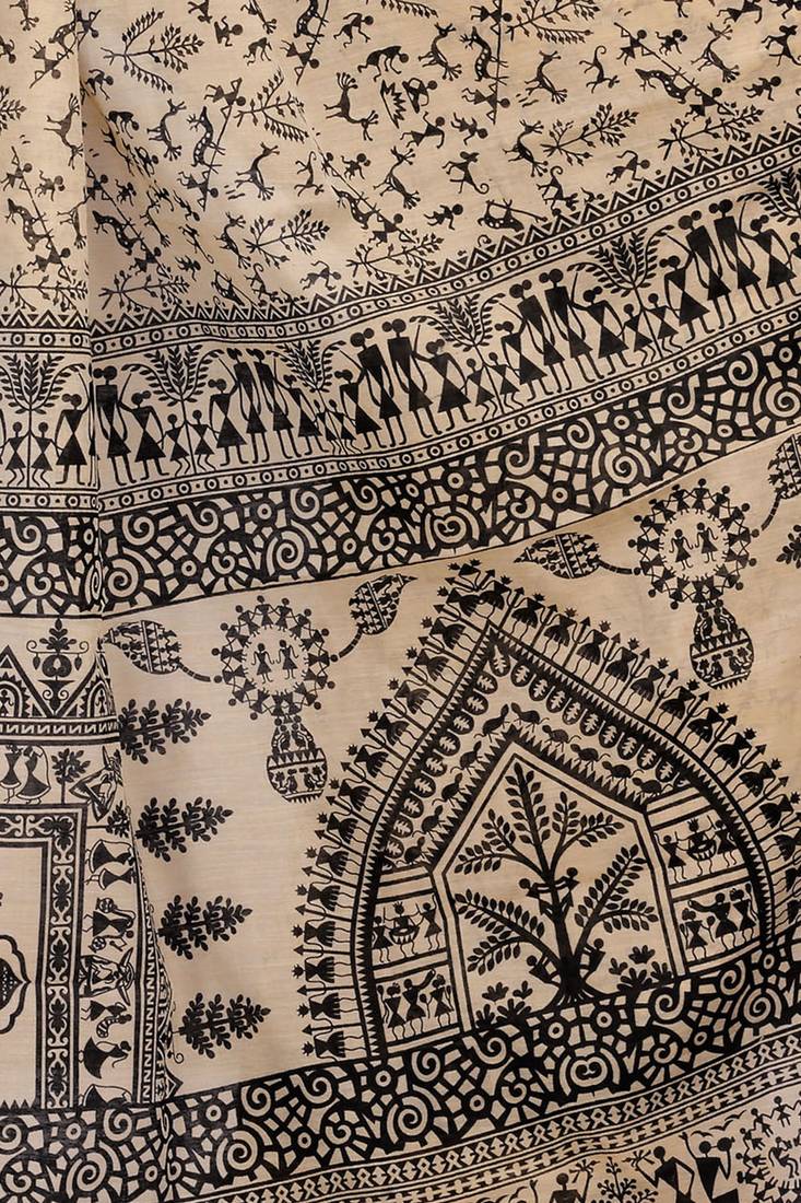 CLASSICATE from the house of The Chennai Silks Beige Printed Bollywood Pure Cotton Saree With Running Blouse