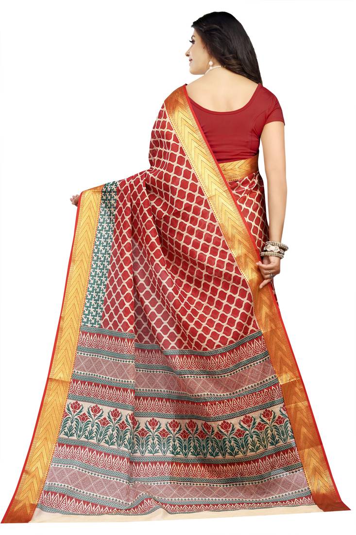 CLASSICATE from the house of The Chennai Silks Maroon Printed Bollywood Pure Cotton Saree With Running Blouse