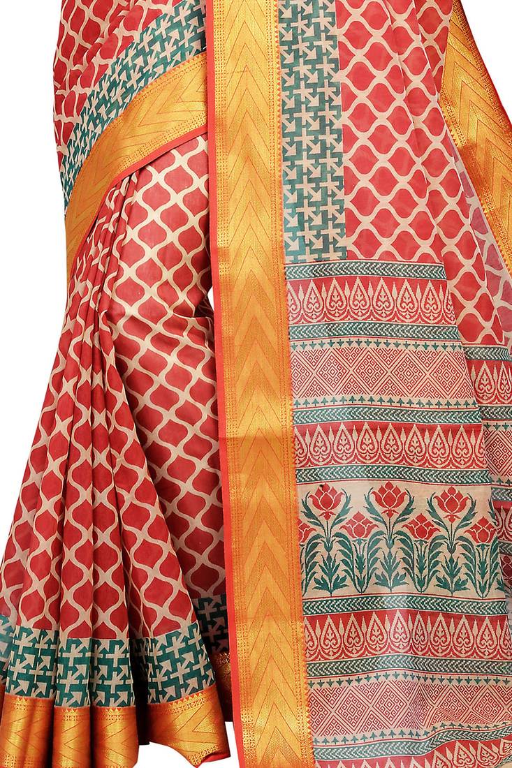 CLASSICATE from the house of The Chennai Silks Maroon Printed Bollywood Pure Cotton Saree With Running Blouse