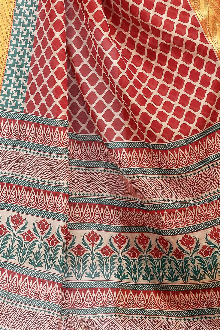 CLASSICATE from the house of The Chennai Silks Maroon Printed Bollywood Pure Cotton Saree With Running Blouse