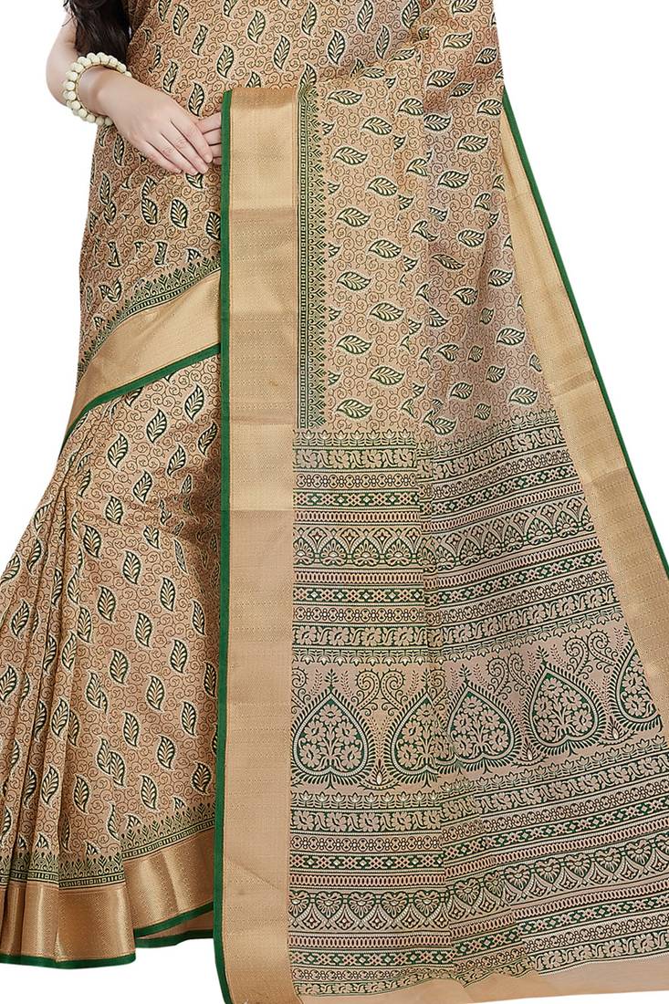 CLASSICATE from the house of The Chennai Silks Beige Printed Gadwal Pure Cotton Saree With Running Blouse
