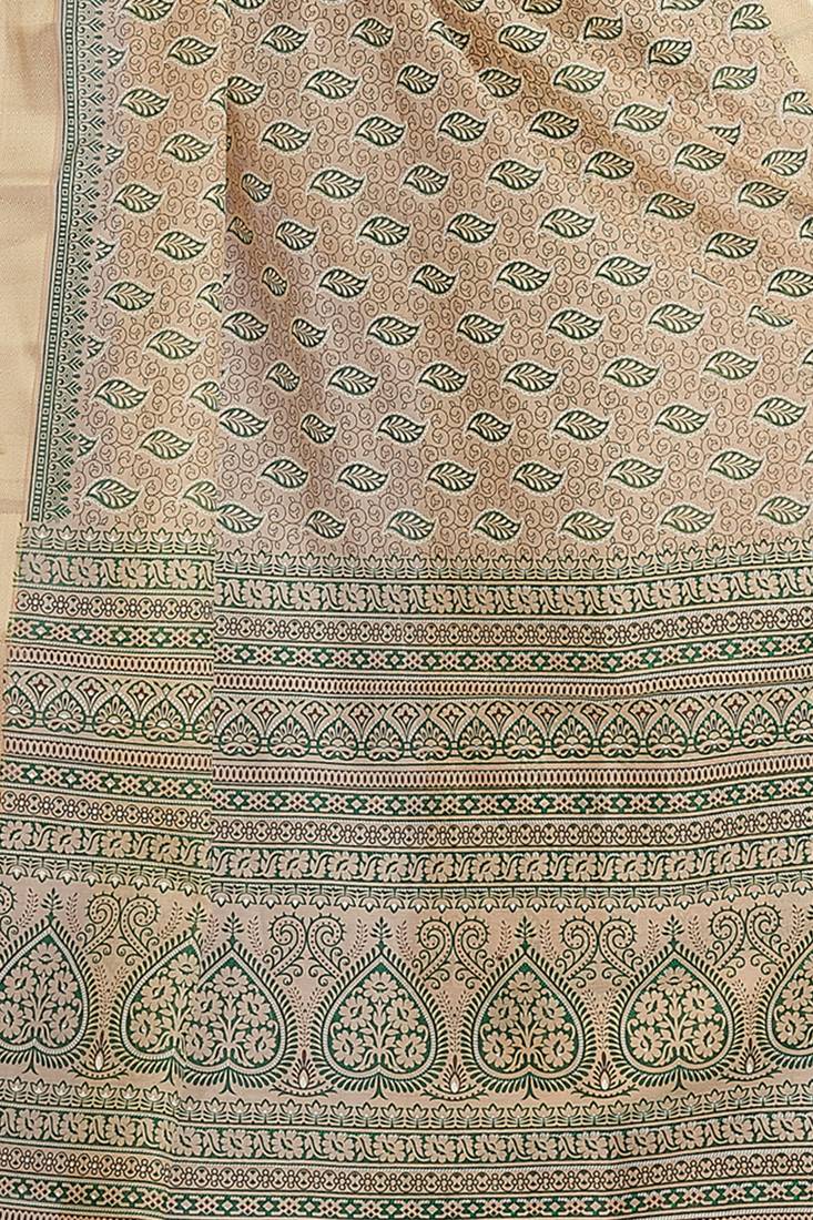 CLASSICATE from the house of The Chennai Silks Beige Printed Gadwal Pure Cotton Saree With Running Blouse