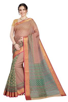 CLASSICATE from the house of The Chennai Silks Beige Printed Gadwal Pure Cotton Saree With Running Blouse 1