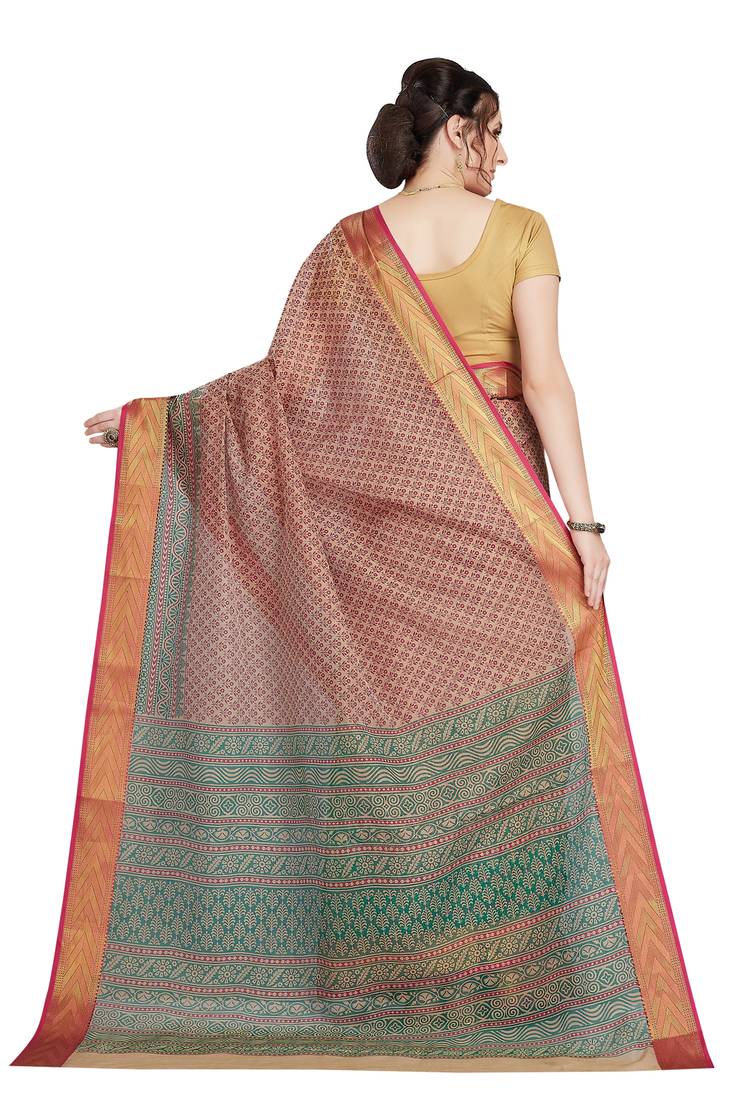 CLASSICATE from the house of The Chennai Silks Beige Printed Gadwal Pure Cotton Saree With Running Blouse