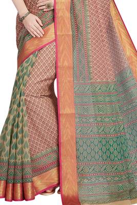 CLASSICATE from the house of The Chennai Silks Beige Printed Gadwal Pure Cotton Saree With Running Blouse 3