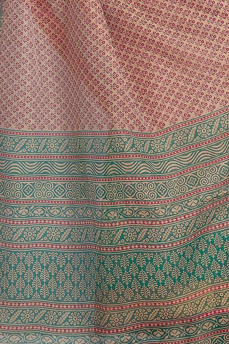 CLASSICATE from the house of The Chennai Silks Beige Printed Gadwal Pure Cotton Saree With Running Blouse