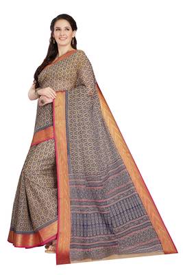 CLASSICATE from the house of The Chennai Silks Beige Printed Gadwal Pure cotton Saree With Running Blouse 1