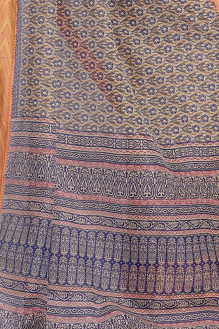 CLASSICATE from the house of The Chennai Silks Beige Printed Gadwal Pure cotton Saree With Running Blouse