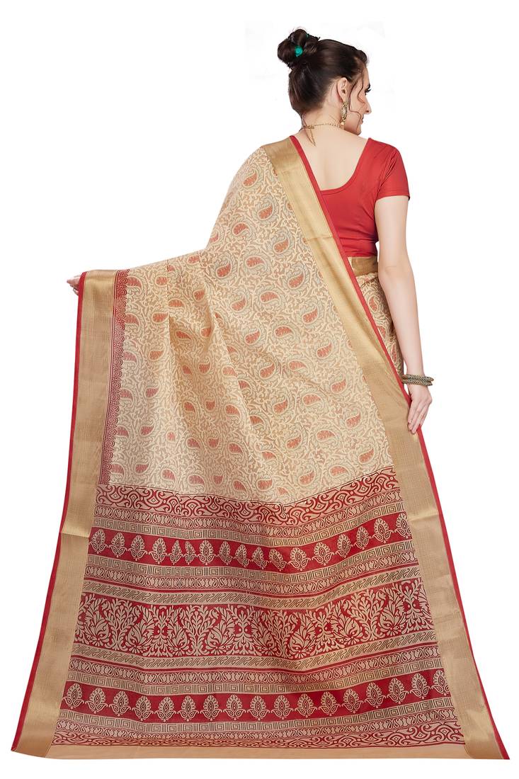 CLASSICATE from the house of The Chennai Silks Beige Printed Gadwal Pure Cotton Saree With Running Blouse