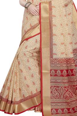CLASSICATE from the house of The Chennai Silks Beige Printed Gadwal Pure Cotton Saree With Running Blouse 3
