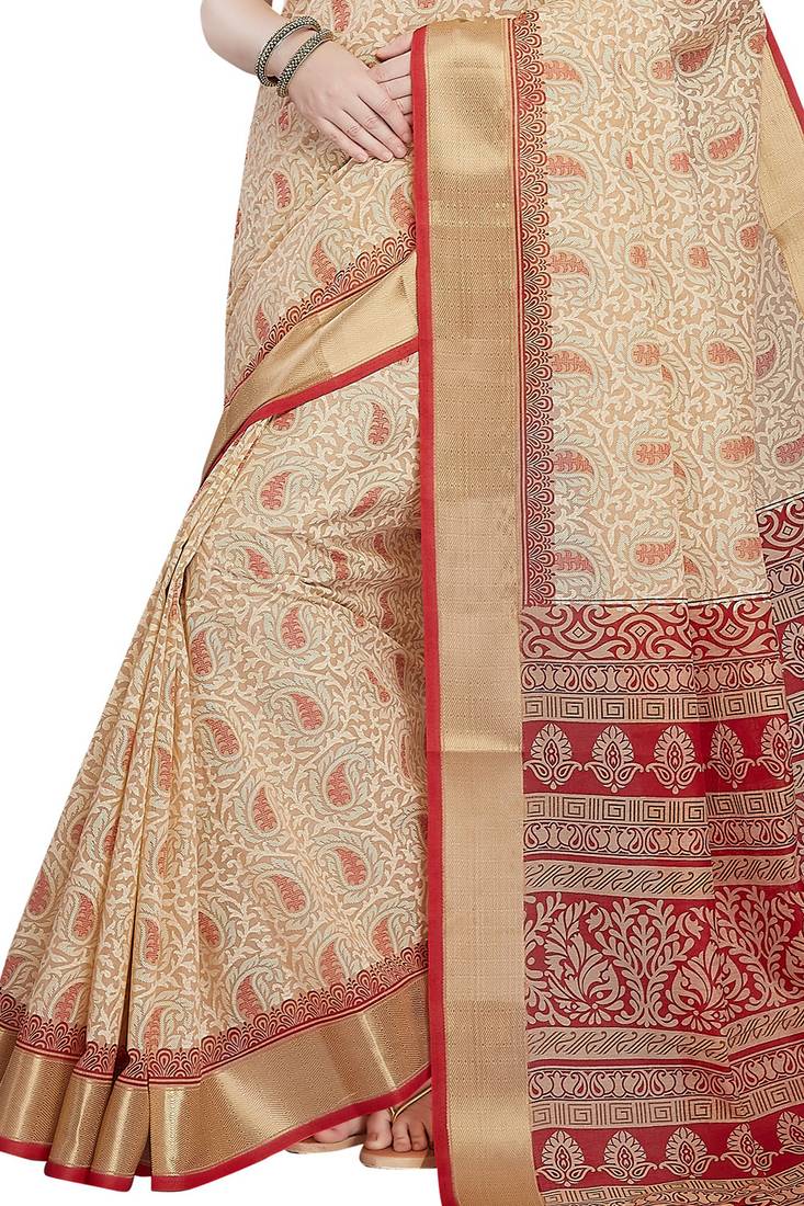 CLASSICATE from the house of The Chennai Silks Beige Printed Gadwal Pure Cotton Saree With Running Blouse