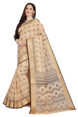 CLASSICATE from the house of The Chennai Silks Beige Printed Gadwal Pure cotton Saree With Running Blouse 1