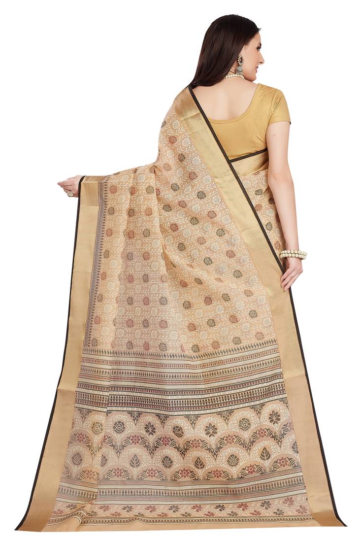 CLASSICATE from the house of The Chennai Silks Beige Printed Gadwal Pure cotton Saree With Running Blouse