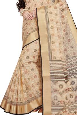 CLASSICATE from the house of The Chennai Silks Beige Printed Gadwal Pure cotton Saree With Running Blouse 3