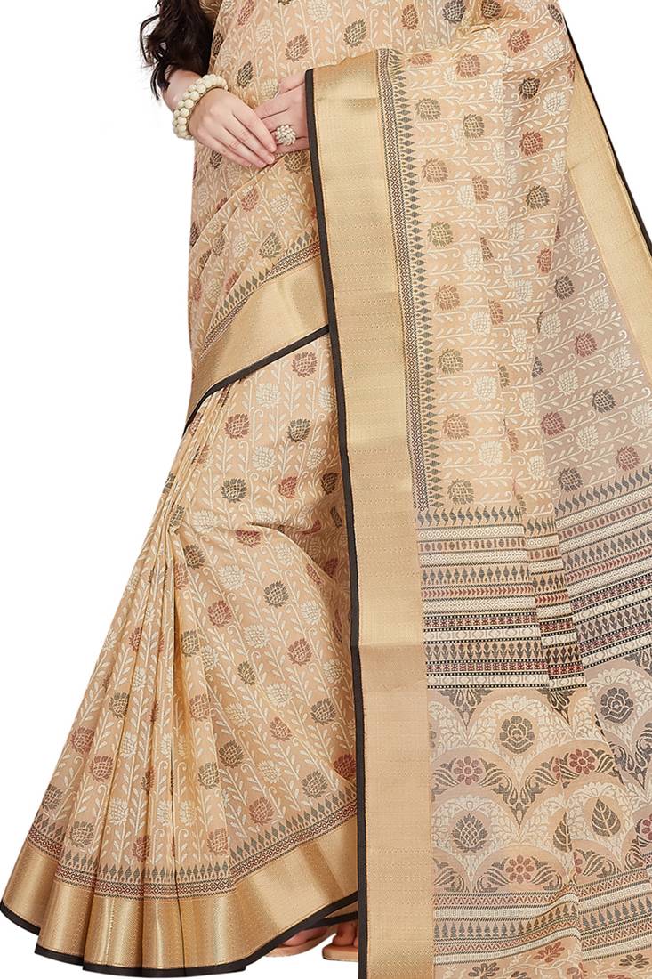 CLASSICATE from the house of The Chennai Silks Beige Printed Gadwal Pure cotton Saree With Running Blouse