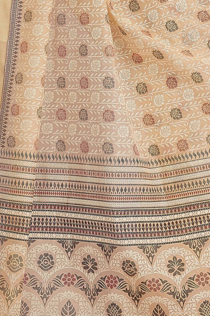 CLASSICATE from the house of The Chennai Silks Beige Printed Gadwal Pure cotton Saree With Running Blouse