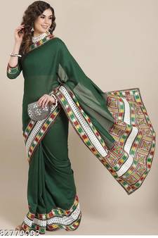 Green embroidered silk blend saree with blouse