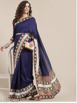 Blue embroidered silk blend saree with blouse 1
