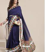 Blue embroidered silk blend saree with blouse