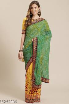 Yellow embroidered georgette saree with blouse
