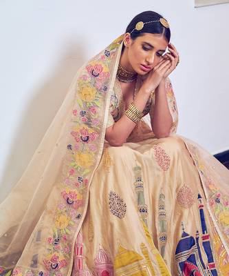 Beige Heritage Embroidered Lehenga Set 6