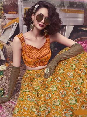 Mustard thread embroidery silk semi stitched lehenga 3