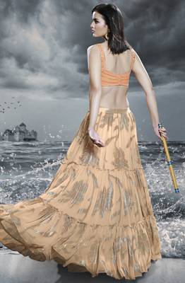 Peach thread embroidery silk semi stitched lehenga 3