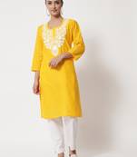 Yellow embroidered cotton chikankari-kurtis