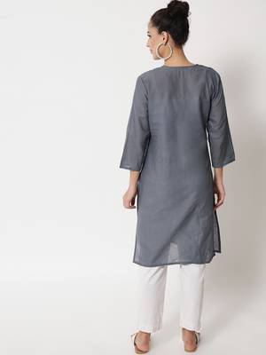 Grey embroidered cotton chikankari-kurtis 3