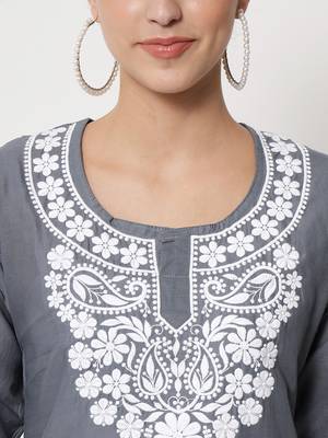 Grey embroidered cotton chikankari-kurtis 5