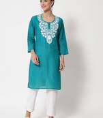 Green embroidered cotton chikankari-kurtis