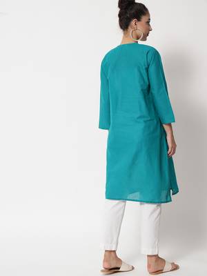 Green embroidered cotton chikankari-kurtis 3